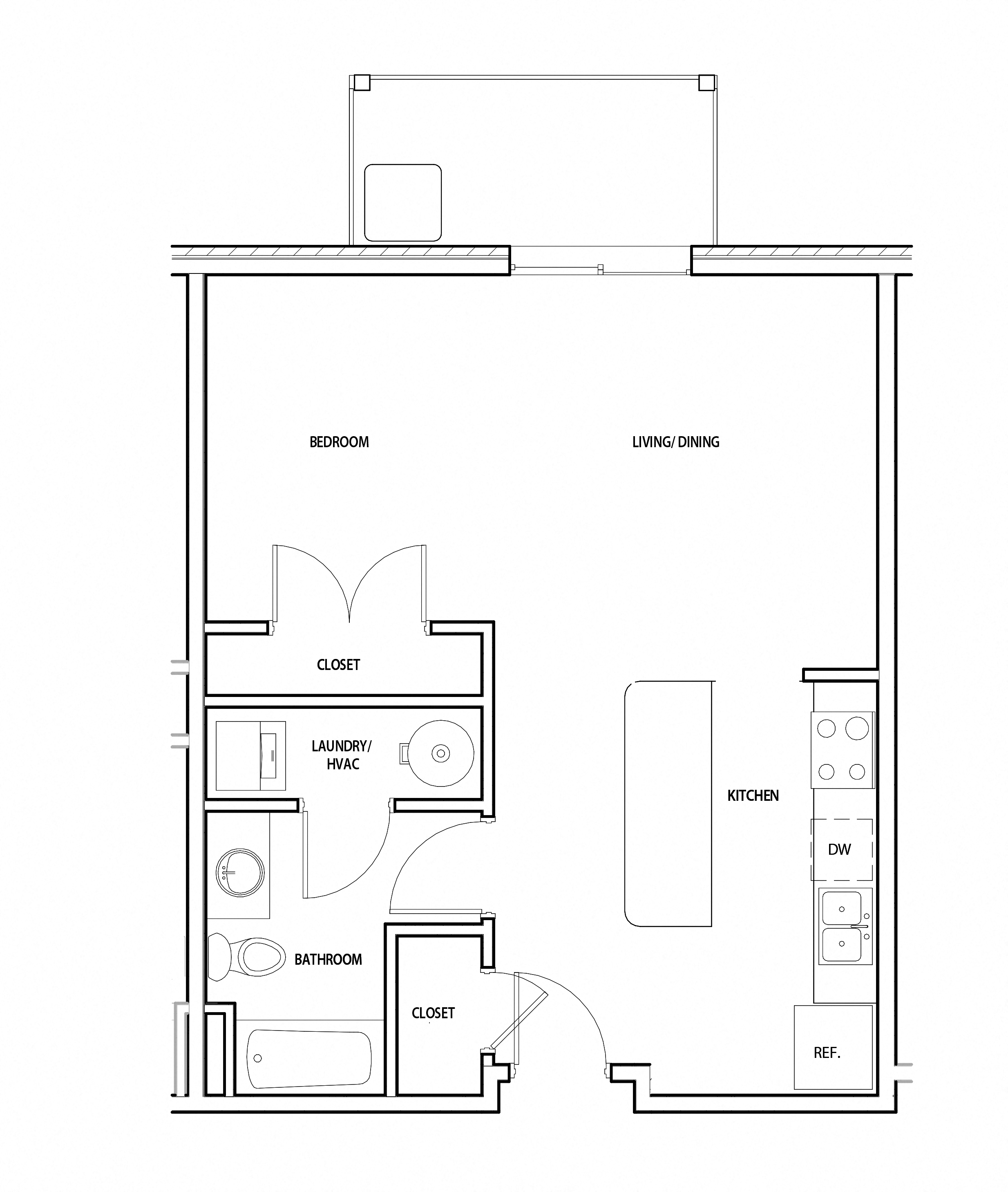 Floor plan for studio, 1 bath, 570 sqft